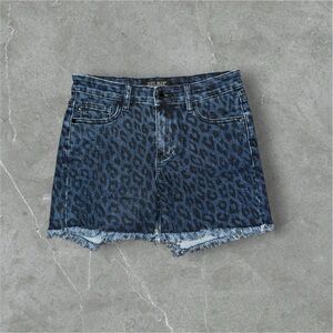 Judy Blue Leopard Print Mid Rise Fray Hem Shorts
